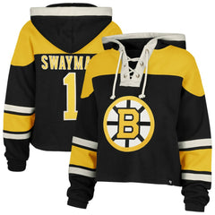 Jeremy Swayman Boston Bruins '47 Women's Superior Lacer Cropped Pullover Hoodie On Sale
