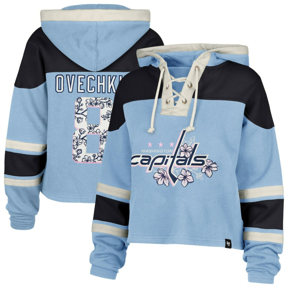 Alexander Ovechkin Washington Capitals '47 Women's Cherry Blossom Superior Lacer Cropped Pullover Hoodie Online