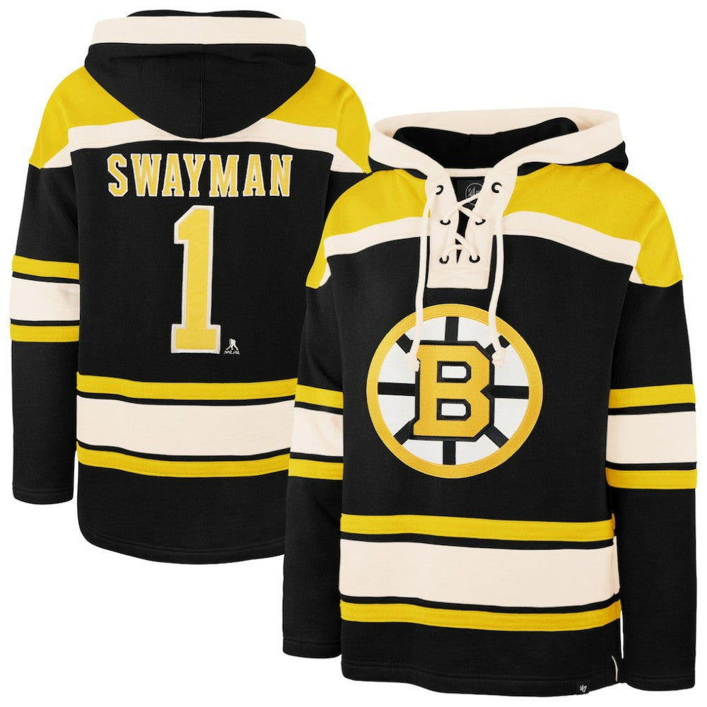 Jeremy Swayman Boston Bruins '47 Player Name & Number Lacer Hoodie Outlet