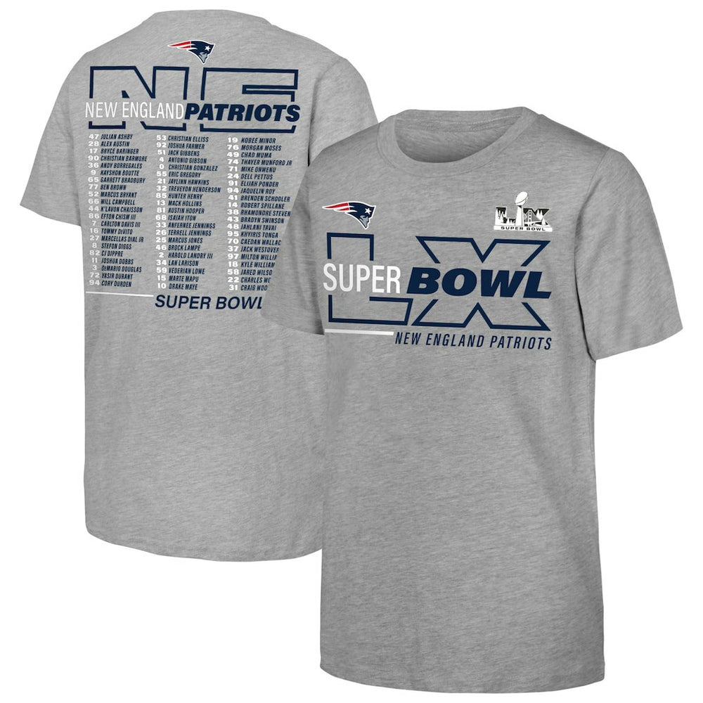 New England Patriots Fanatics Youth Super Bowl LX Roster T-Shirt