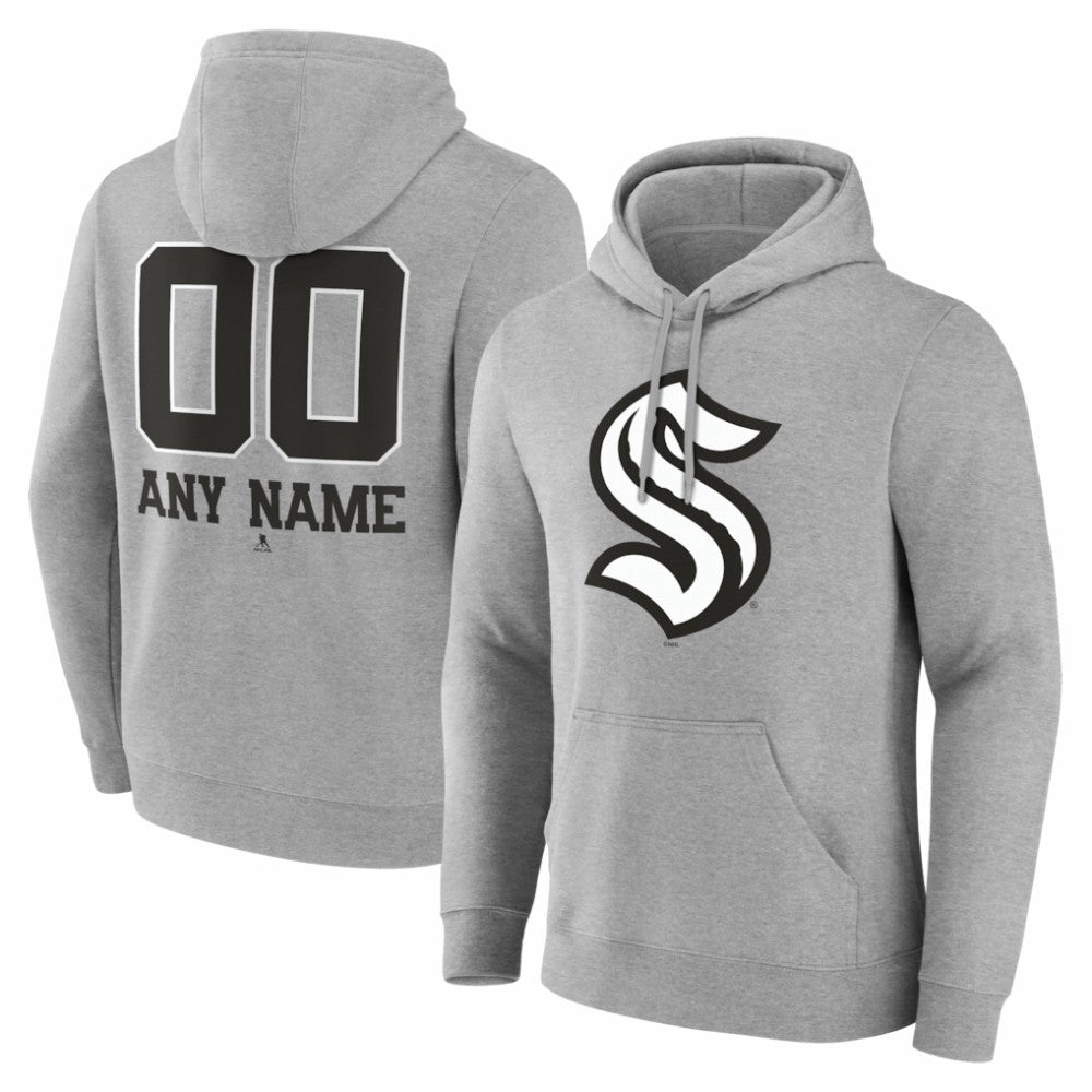 Seattle Kraken Big & Tall Personalized Name & Number Monochrome Pullover Hoodie On Sale