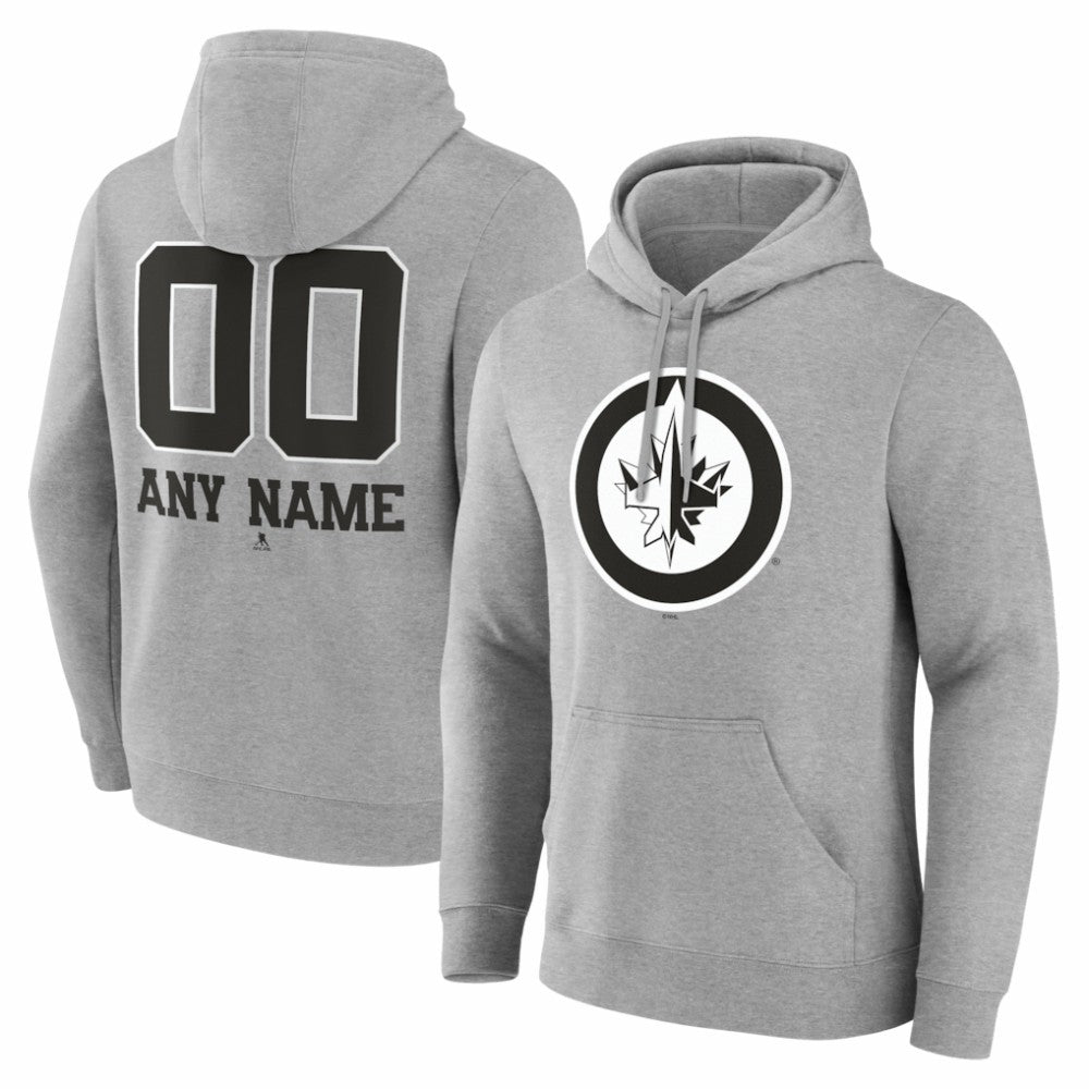 Winnipeg Jets Big & Tall Personalized Name & Number Monochrome Pullover Hoodie For Sale
