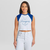 Texas Rangers WEAR by Erin Andrews Women's Cooperstown Cropped Raglan Tank Top | MLB Outlet