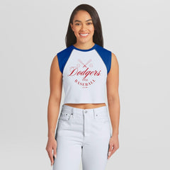 Los Angeles Dodgers WEAR by Erin Andrews Women's Cooperstown Cropped Raglan Tank Top | MLB New