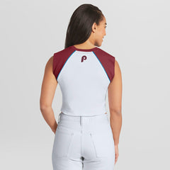 Philadelphia Phillies WEAR by Erin Andrews Women's Cooperstown Cropped Raglan Tank Top | MLB Discount