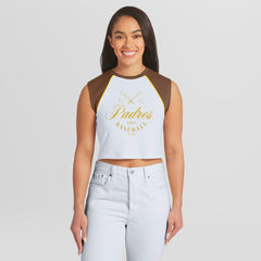 San Diego Padres WEAR by Erin Andrews Women's Cooperstown Cropped Raglan Tank Top | MLB US
