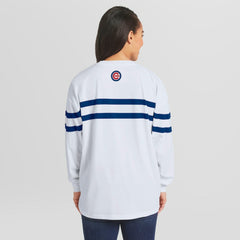 Chicago Cubs WEAR by Erin Andrews Women's Oversized Long Sleeve Striped T-Shirt | MLB Discount