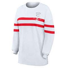 Cincinnati Reds WEAR by Erin Andrews Women's Oversized Long Sleeve Striped T-Shirt | MLB For sale