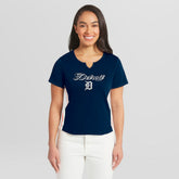 Detroit Tigers WEAR by Erin Andrews Women's Notch Neck Cropped T-Shirt | MLB For sale