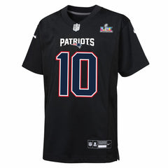 New England Patriots Nike Drake Maye Youth Super Bowl LX Patch Carbon Fashion Game Jersey