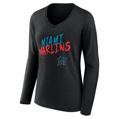 Miami Marlins Women's Hustle Personalized Name & Number Long Sleeve V-Neck T-Shirt | MLB On Sale