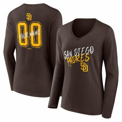 San Diego Padres Women's Hustle Personalized Name & Number Long Sleeve V-Neck T-Shirt | MLB Shop