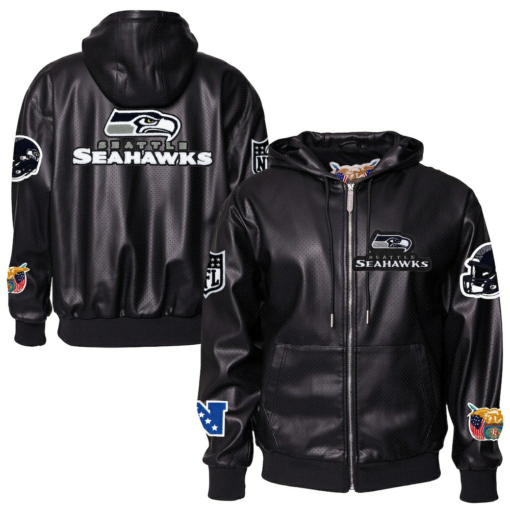 Seattle Seahawks Jeff Hamilton Vegan Leather Full-Zip Hooded Jacket