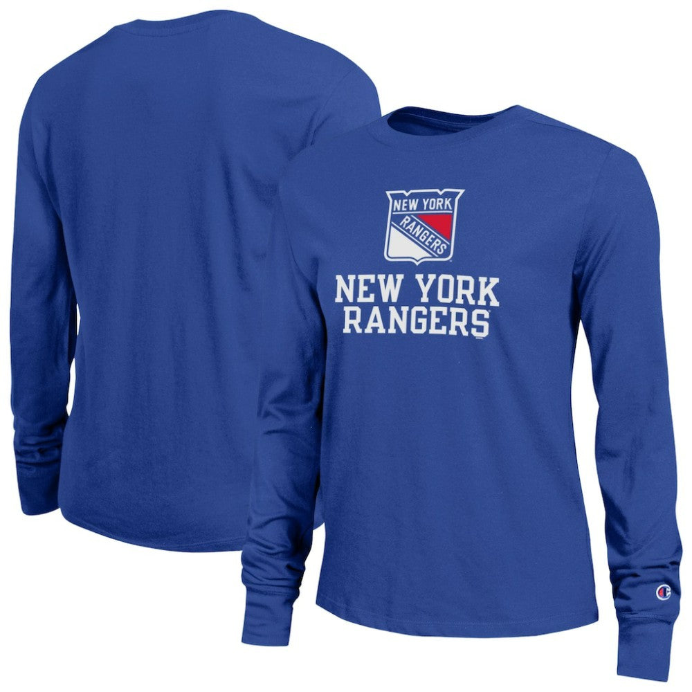 New York Rangers Champion Women's Wordmark Lockup Long Sleeve T-Shirt Discount