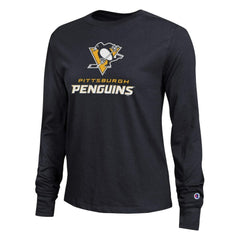 Pittsburgh Penguins Champion Women's Wordmark Lockup Long Sleeve T-Shirt Discount
