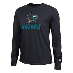 San Jose Sharks Champion Women's Wordmark Lockup Long Sleeve T-Shirt For Sale