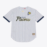 Indiana Pacers Mitchell & Ness Head Coach Pinstripe Mesh Full-Button Baseball Jersey - White