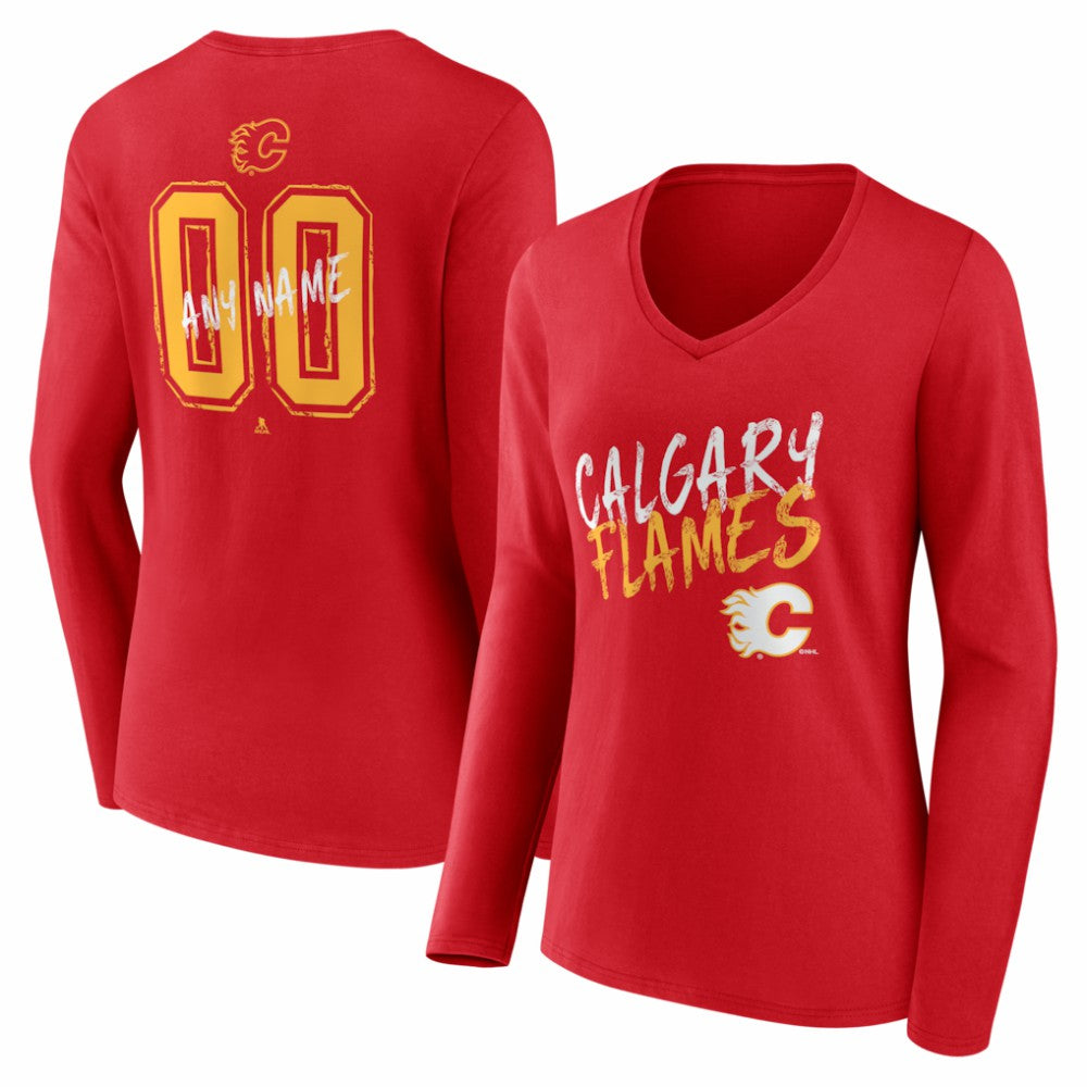 Calgary Flames Women's Hustle Personalized Name & Number Long Sleeve V-Neck T-Shirt Sale