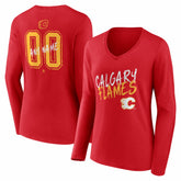 Calgary Flames Women's Hustle Personalized Name & Number Long Sleeve V-Neck T-Shirt Sale