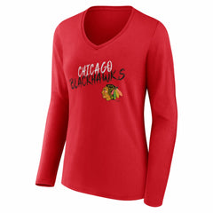 Chicago Blackhawks Women's Hustle Personalized Name & Number Long Sleeve V-Neck T-Shirt For Sale