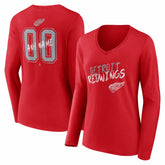 Detroit Red Wings Women's Hustle Personalized Name & Number Long Sleeve V-Neck T-Shirt Discount