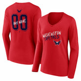 Washington Capitals Women's Hustle Personalized Name & Number Long Sleeve V-Neck T-Shirt For Sale