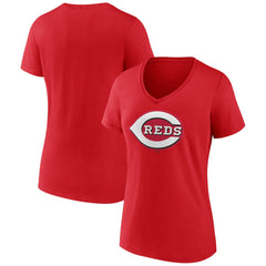 Cincinnati Reds Women's Team Color Primary Logo V-Neck T-Shirt | MLB Near me