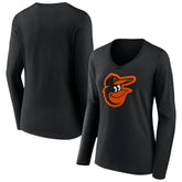 Baltimore Orioles Women's Team Color Primary Logo V-Neck Long Sleeve T-Shirt | MLB Outlet