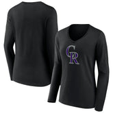 Colorado Rockies Women's Team Color Primary Logo V-Neck Long Sleeve T-Shirt | MLB New