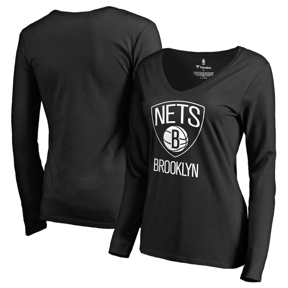 Brooklyn Nets Women's Primary Logo V-Neck Long Sleeve T-Shirt On Sale