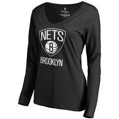 Brooklyn Nets Women's Primary Logo V-Neck Long Sleeve T-Shirt On Sale