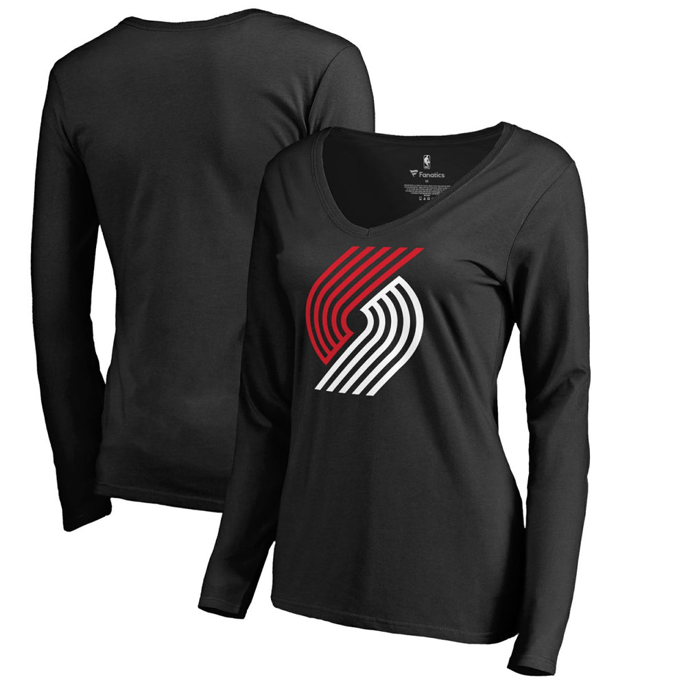 Portland Trail Blazers Women's Primary Logo V-Neck Long Sleeve T-Shirt For Sale