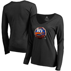 New York Islanders Women's Midnight Mascot Long Sleeve V-Neck T-Shirt For Sale