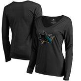 San Jose Sharks Women's Midnight Mascot Long Sleeve V-Neck T-Shirt Sale
