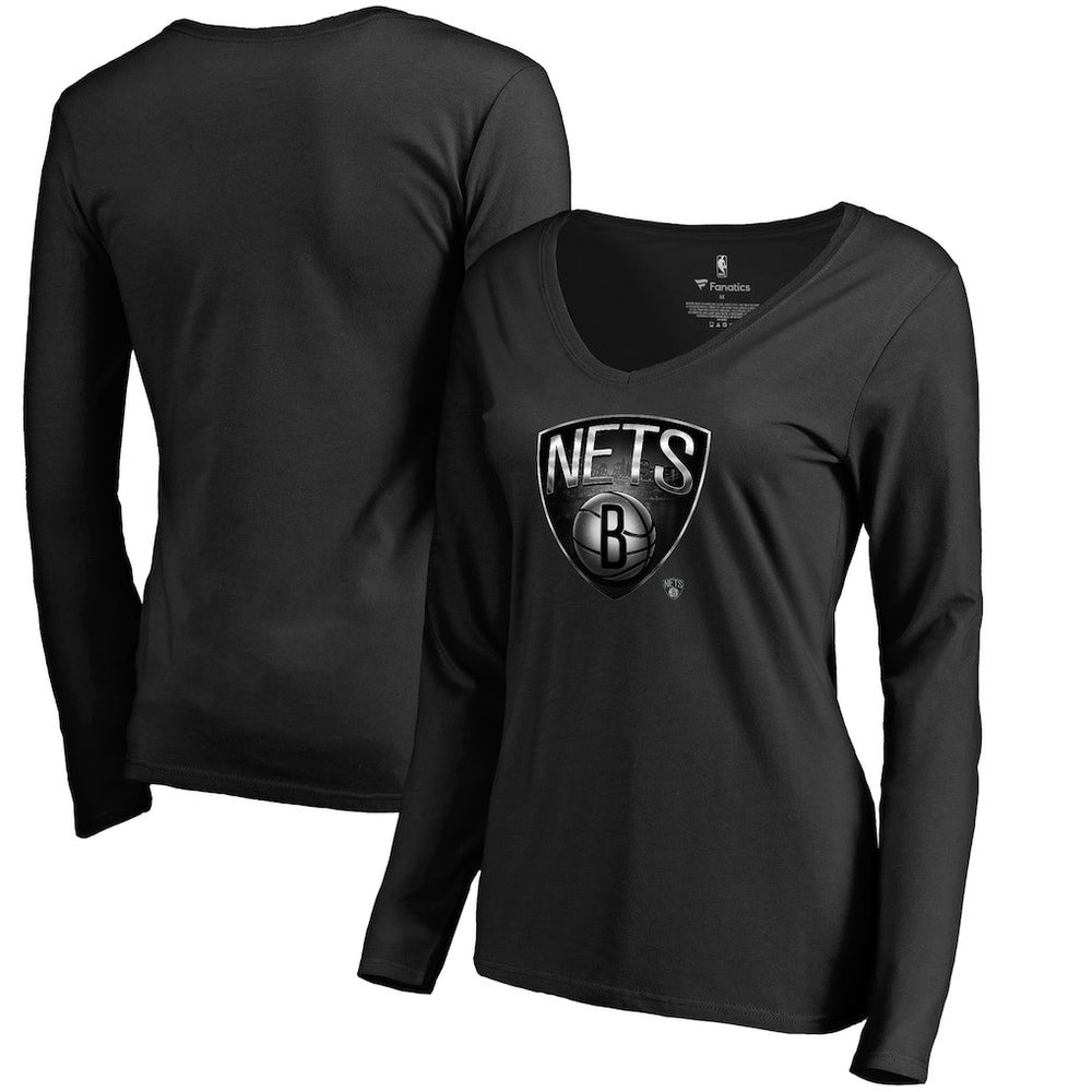 Brooklyn Nets Women's Midnight Mascot Long Sleeve V-Neck T-Shirt Online