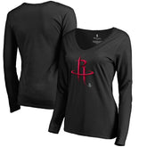Houston Rockets Women's Midnight Mascot Long Sleeve V-Neck T-Shirt On Sale