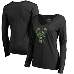Milwaukee Bucks Women's Midnight Mascot Long Sleeve V-Neck T-Shirt Discount