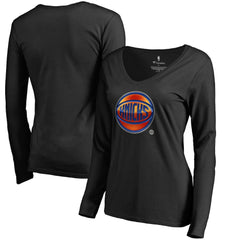 New York Knicks Women's Midnight Mascot Long Sleeve V-Neck T-Shirt On Sale