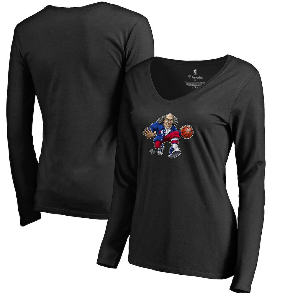 Philadelphia 76ers Women's Midnight Mascot Long Sleeve V-Neck T-Shirt Discount