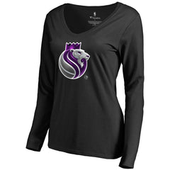 Sacramento Kings Women's Midnight Mascot Long Sleeve V-Neck T-Shirt New