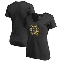 Boston Bruins Women's Splatter Logo V-Neck T-Shirt On Sale