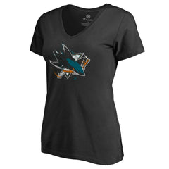 San Jose Sharks Women's Splatter Logo V-Neck T-Shirt Outlet