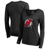 New Jersey Devils Women's Splatter Logo V-Neck Long Sleeve T-Shirt For Sale