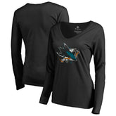 San Jose Sharks Women's Splatter Logo V-Neck Long Sleeve T-Shirt For Sale