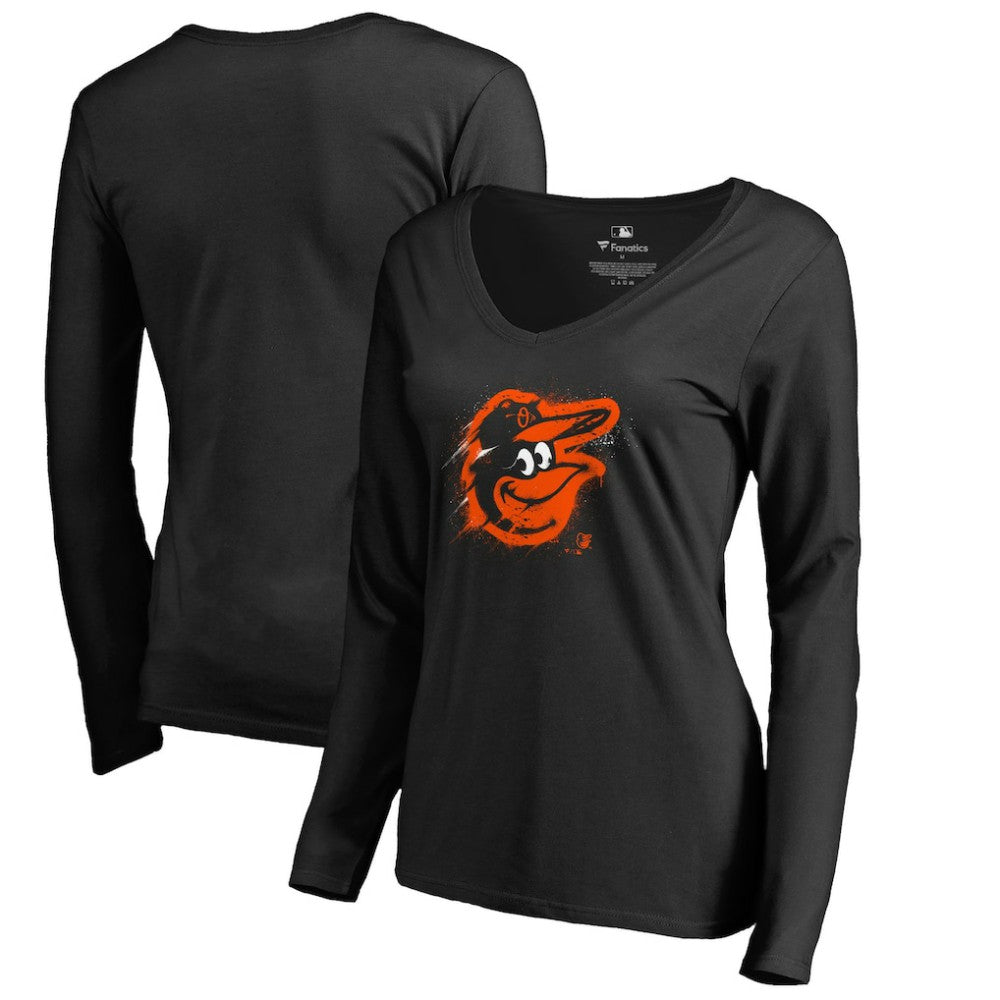 Baltimore Orioles Women's Splatter Logo Long Sleeve V-Neck T-Shirt | MLB Near me