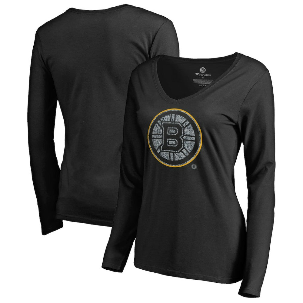 Boston Bruins Women's Static Logo Long Sleeve V-Neck T-Shirt For Sale