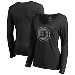 Boston Bruins Women's Static Logo Long Sleeve V-Neck T-Shirt For Sale