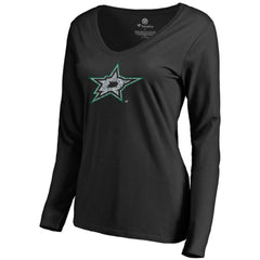 Dallas Stars Women's Static Logo Long Sleeve V-Neck T-Shirt For Sale