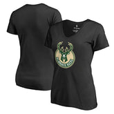 Milwaukee Bucks Women's Primary Logo V-Neck T-Shirt New