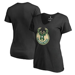 Milwaukee Bucks Women's Primary Logo V-Neck T-Shirt New